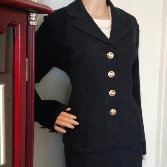 NEW ST JOHN BASICS CREST 6/4 NAVY SANTANA KNIT RICH POWER OLD MONEY SKIRT SUIT